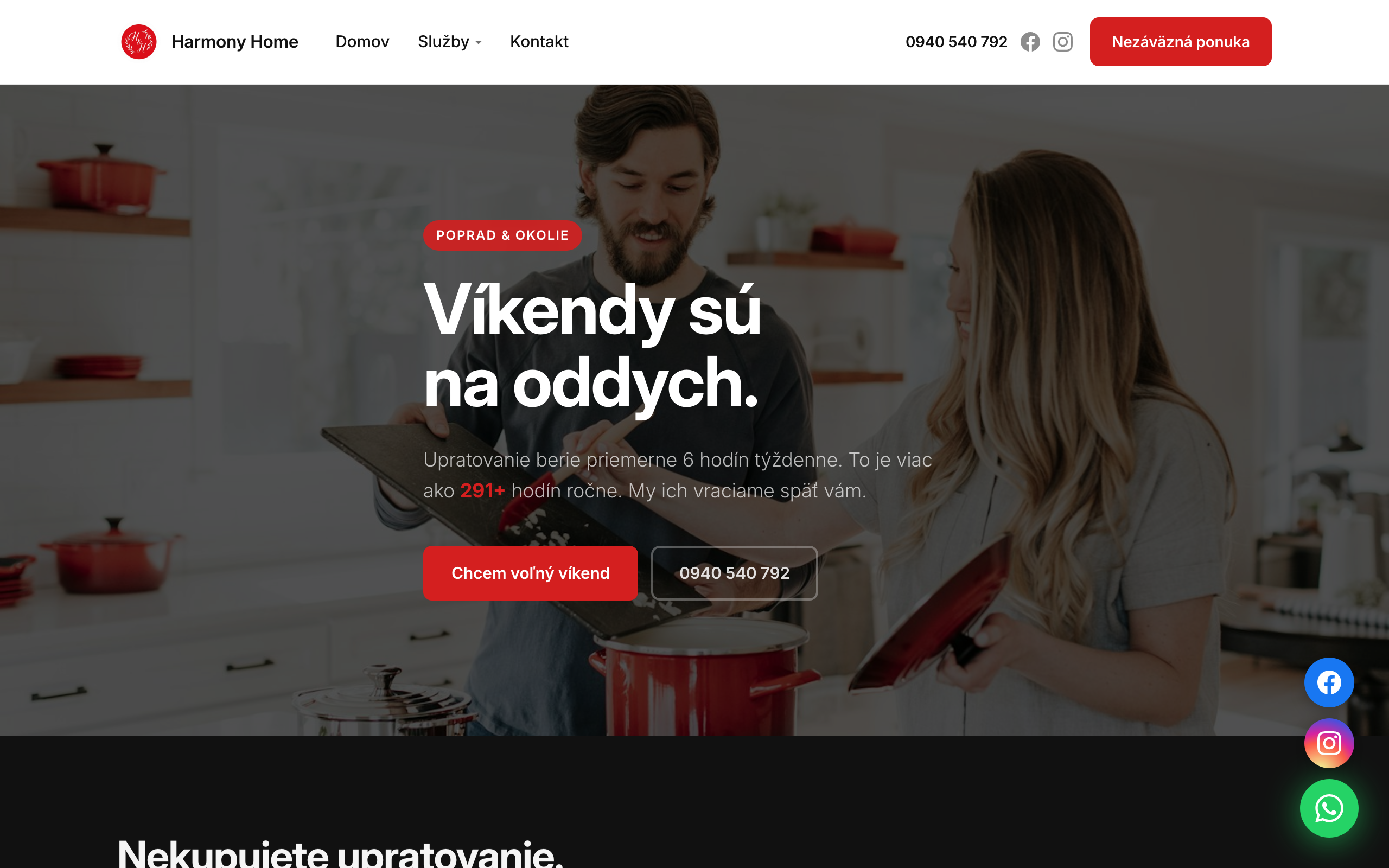 Harmony Home — web pre upratovaciu službu